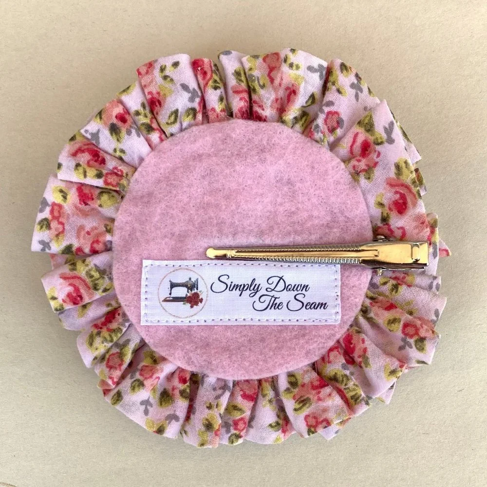 Handmade flower clip, ruffled hair flower, purse accessory, Pink accent flower - Picture 2 of 4